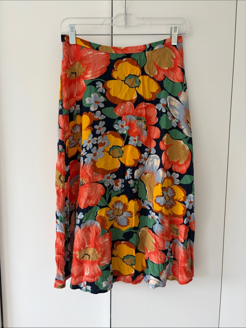 Floral A-Line Midi Skirt in Coral & Yellow